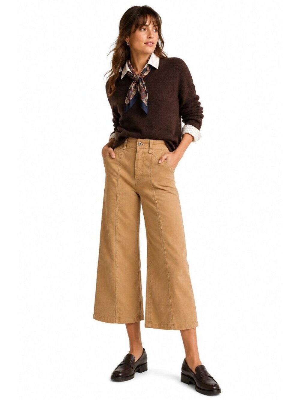 Maeve Anthropologie Colette Hi Rise Crop Wide Leg Jeans culottes 29 neutral